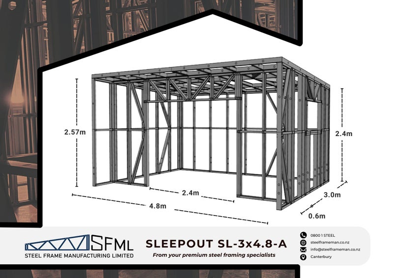 Sleepout Steel Frame Kitset - 3.0m x 4.8m *SPECIAL FREE DELIVERY OFFER!* Carousel 1