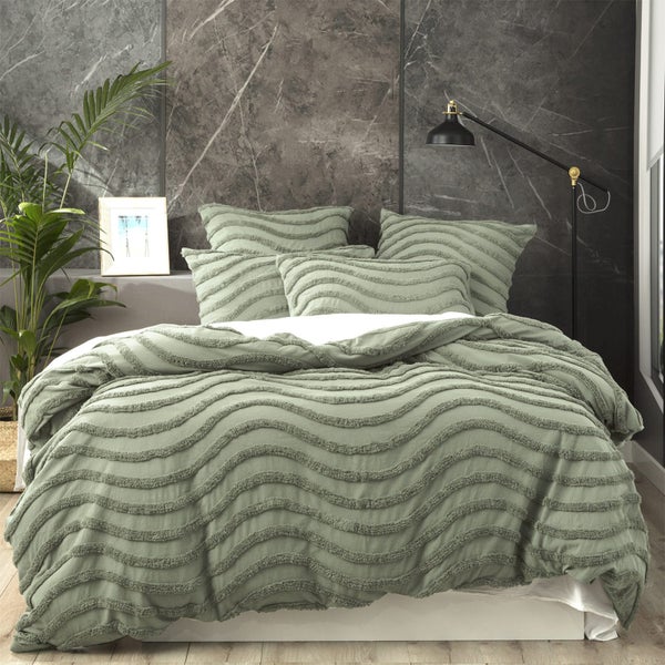 Wave 100% Cotton Vintage washed tufted Quilt / Duvet cover Set Queen Sage Carousel 1