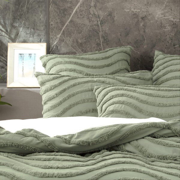 Wave 100% Cotton Vintage washed tufted Quilt / Duvet cover Set Queen Sage Carousel 2