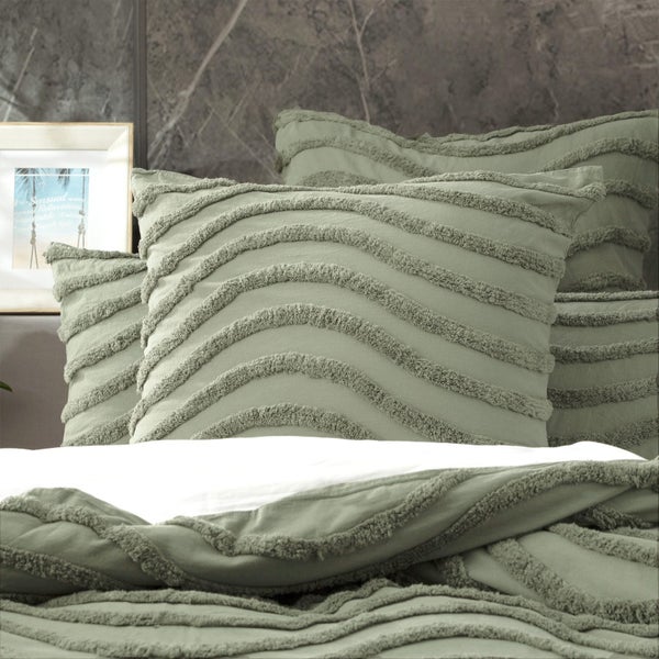 Wave 100% Cotton Vintage washed tufted Quilt / Duvet cover Set Queen Sage Carousel 3