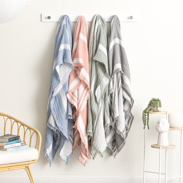 Ray Striped Vintage Washed Yarn Dyed Textured Cotton Throw 130 x 200cms Mystic Carousel 3