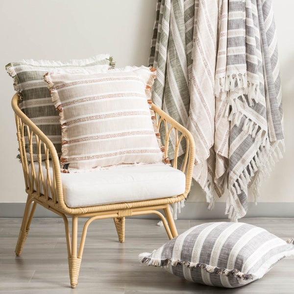 Capri Stripe Cushion Twin Pack 50 x 50cms Feather Fill - Natural Carousel 2