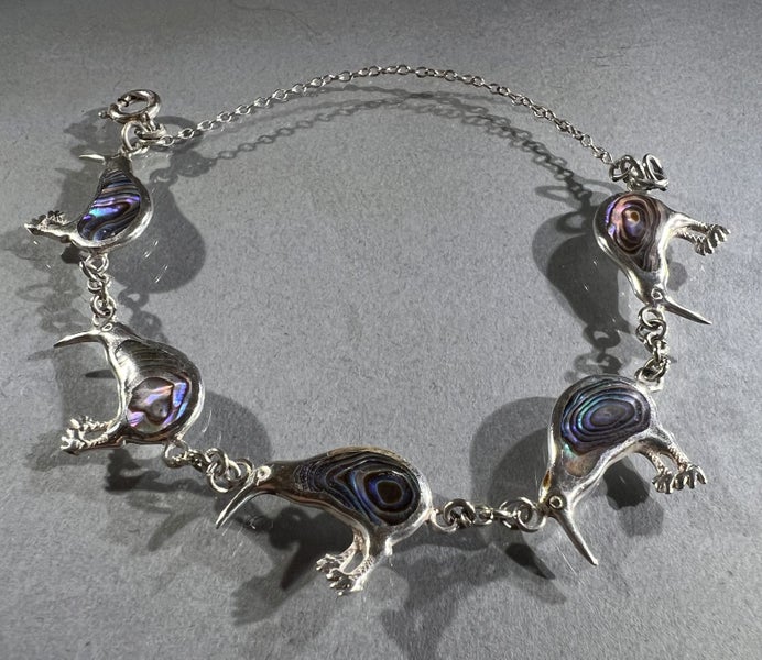 Vintage Sterling Silver & Paua Kiwi Bracelet Carousel 1