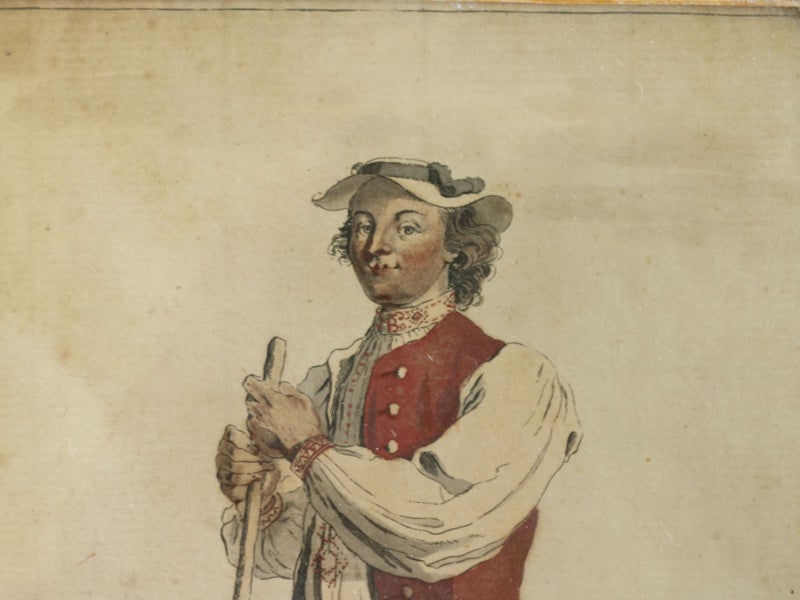 Historic 18th Century Hand-Coloured Etching Illustration 1775 Swiss Costume Carousel 1
