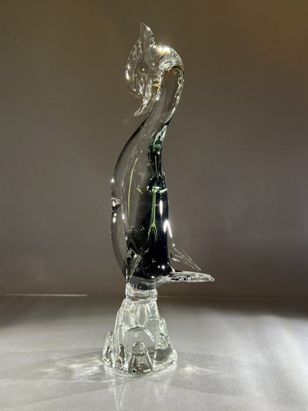 Large Mid-Century Murano Crested Bird – Clear & Smokey Grey Glass62864732796163111