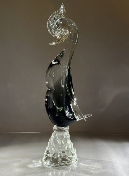 Large Mid-Century Murano Crested Bird – Clear & Smokey Grey Glass628647327961631126