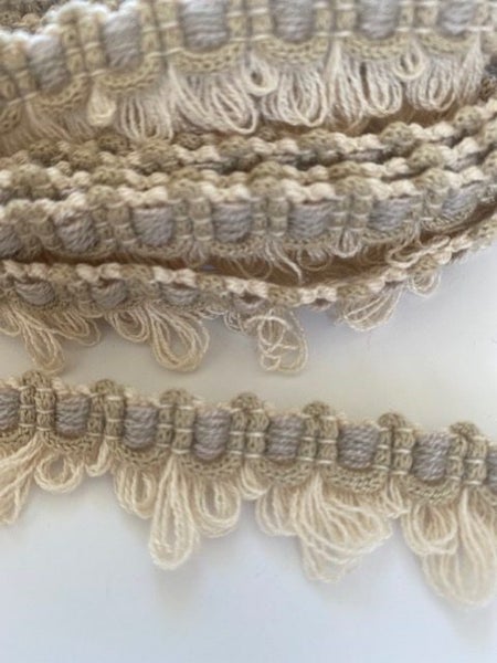 Vintage European Fringe - looped, Blue/Beige/Grey Ornamental Wave - 2M Carousel 1