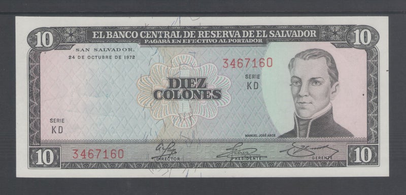 El Salvador - 1972 10 Sucres - Manuel Arce - "3467160" - UNC - P-118 Carousel 1
