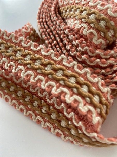 Vintage European Trim - Pink/Ecru/ Light Brown, Geometric - 2M Carousel 2