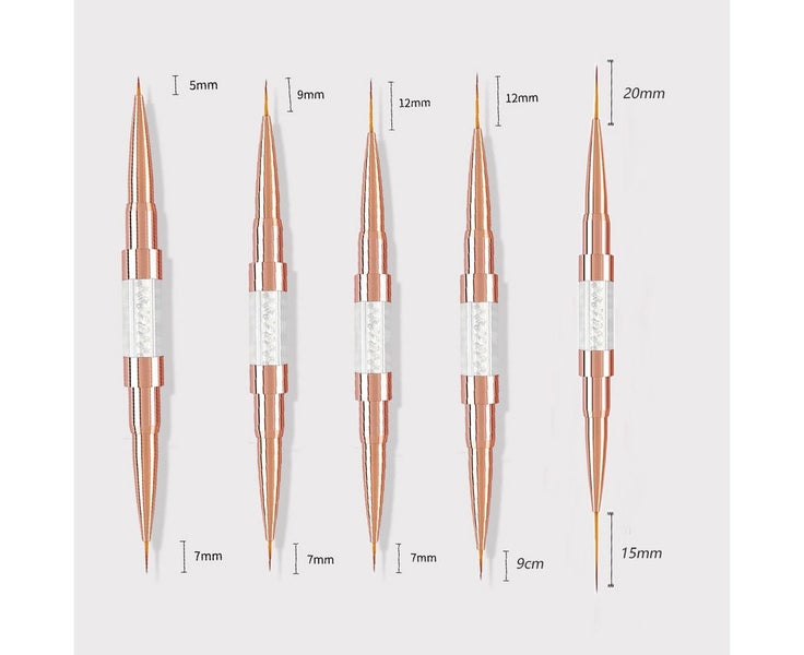 5PC Double Headed Nail Art Brushes for Long Lines, Nail Design Brush M Carousel 2