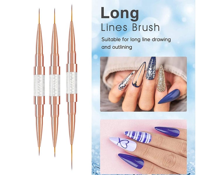 5PC Double Headed Nail Art Brushes for Long Lines, Nail Design Brush M Carousel 7