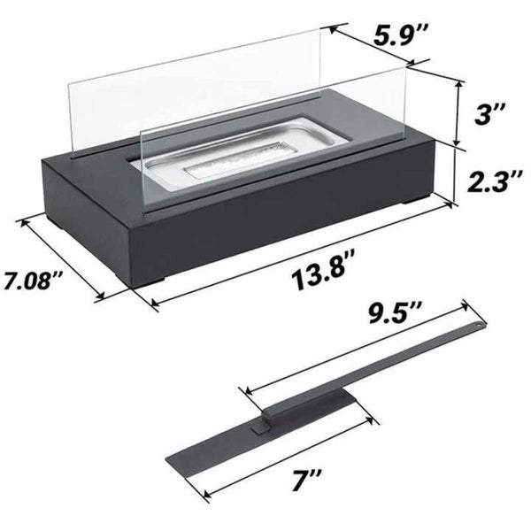 Not Removable Tabletop Bioethanol Fireplace Black Rectangular Design With Glass Carousel 2
