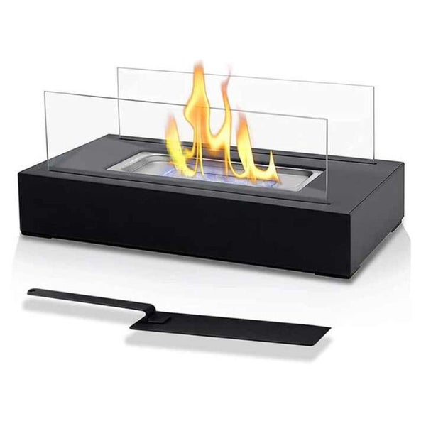 Not Removable Tabletop Bioethanol Fireplace Black Rectangular Design With Glass Carousel 1
