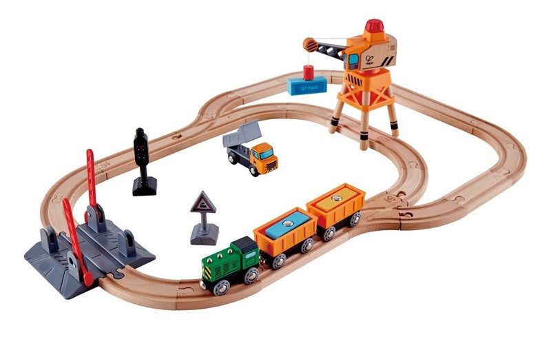 Hape: Crossing & Crane - Wooden Railway Set Carousel 1