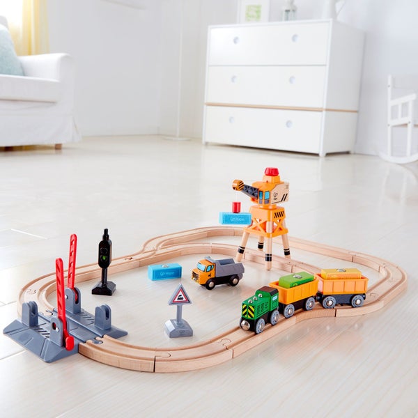 Hape: Crossing & Crane - Wooden Railway Set Carousel 5
