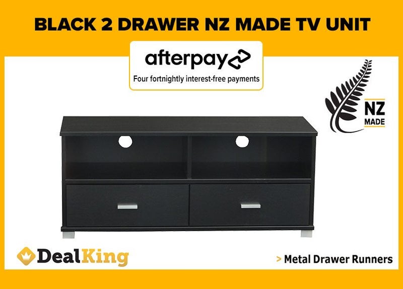 • BLACK FULLY ASSEMBLED 2 DRAWER NZ MADE TV UNIT $305 • Carousel 1