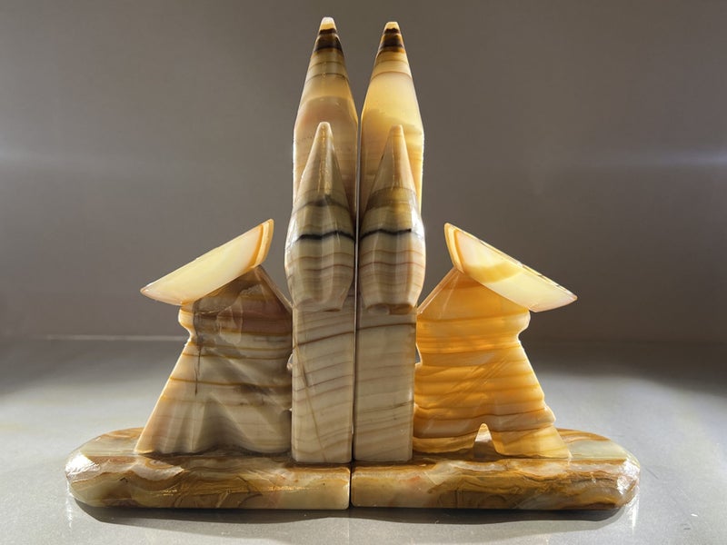 Pair of Vintage Sleeping Mexican Onyx Stone Bookends Carousel 1