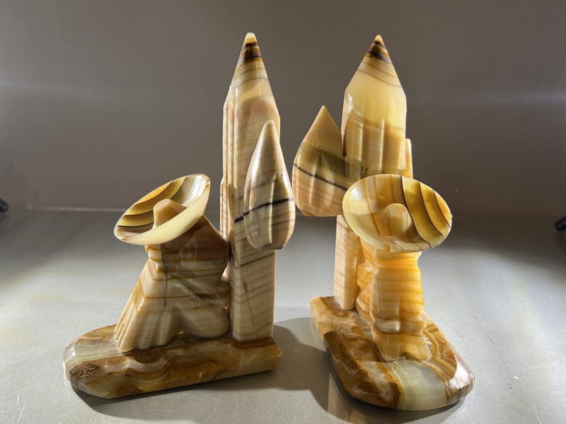 Pair of Vintage Sleeping Mexican Onyx Stone Bookends Carousel 2
