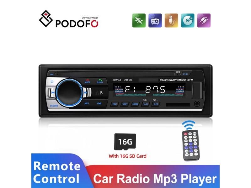 Podofo Car Radio Stereo Player Digital Bluetooth MP3 Player JSD-520 60Wx4 FM Carousel 1