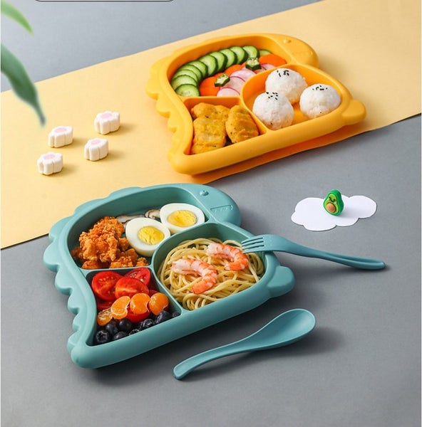 Dinosaur-Shaped Kids Dinnerware - Plate, Bowl, Fork, and Spoon Combo Pack #DC202 Carousel 1