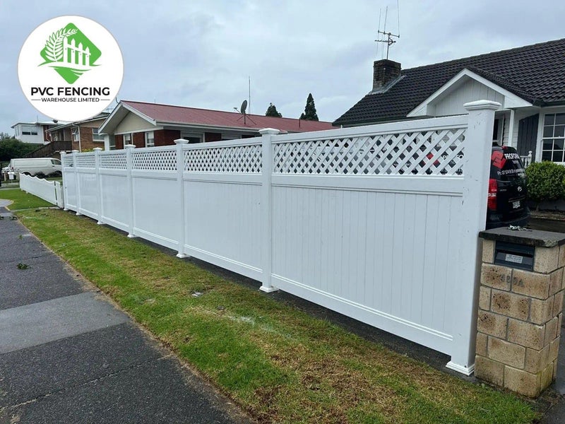 Bertha- Lattice-Top Privacy PVC Fence White Panel Kit 1800H x 2440W Carousel 1