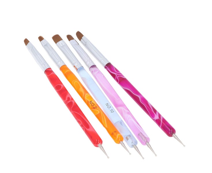 5Pcs Nail Art Brush Double Ended Nail Art Painting Drawing Brushes Set Carousel 1