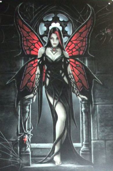 Anne Stokes Gothic design on tin plaque, 30cm x 20cm. Carousel 1