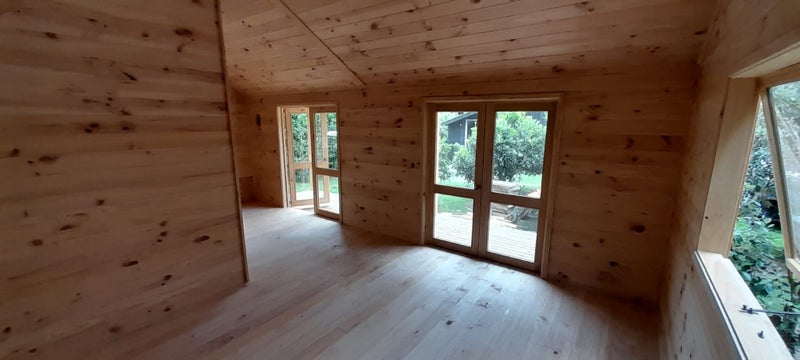 3.6m x 7.0m Kitset Cabin. NZ made. Cedar Cladding. Insulation. Timber Interior Carousel 2