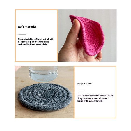Polka Dot Grey 8 Piece Drink Coasters with Holder Minimalist Cotton Woven 4 Colo Carousel 8