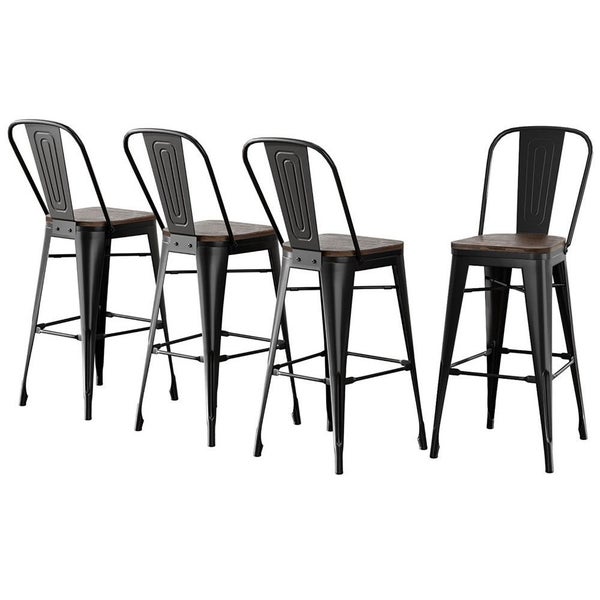 4X Metal Bar Stools Wooden Seat Retro Counter Stool Carousel 1
