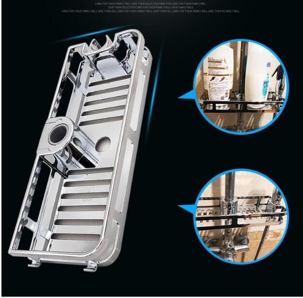 Bathroom Pole Shelf Shower Bath Storage Caddy Rack Organiser Ho Tray Hollow Carousel 1