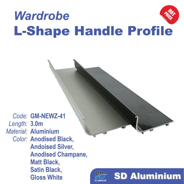 Wardrobe Handle Profile - U/L-Shape - 3m Length - Range of Colors Available Carousel 1