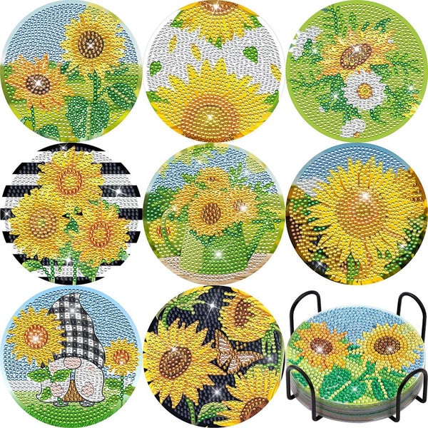 8pcs DIY Diamond Painting Coasters DIY Craft Kit with Holder Carousel 4