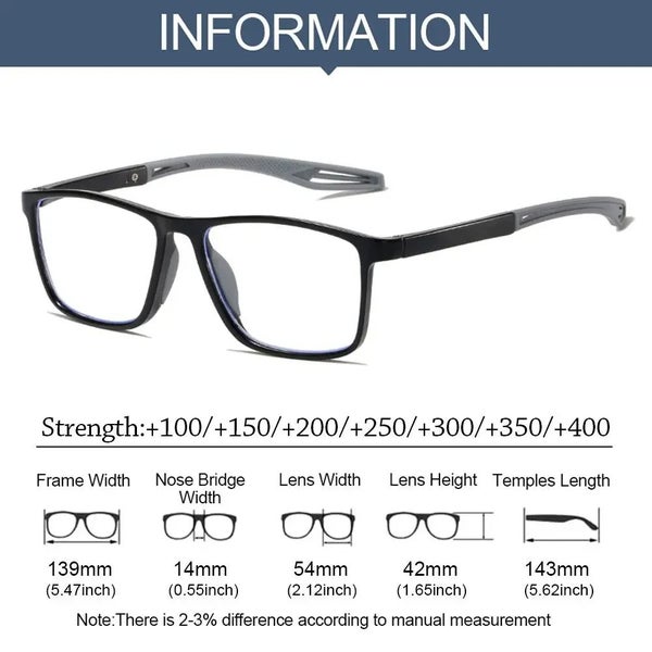 50% HIGH QUALITY Unisex Square Reading Glasses +1.0~+4.0 Carousel 2