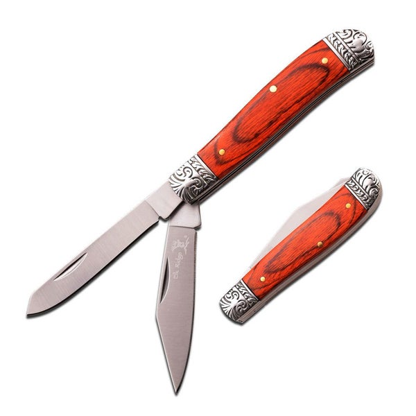 Elk Ridge Wooden Handle Twin Blade Pocket Knife Carousel 1