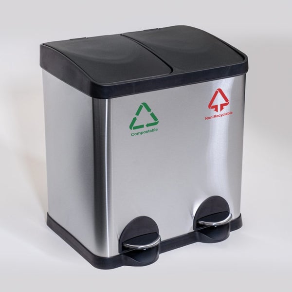 Pedal Recycle Rubbish Bin - 2 x Compartment (15L) Carousel 2