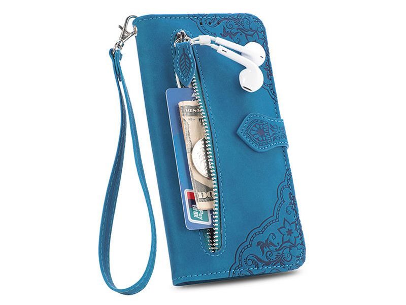 PU Leather Stand Wallet Case Cover for OPPO A78 5G with Wrist Strap Blue Carousel 4