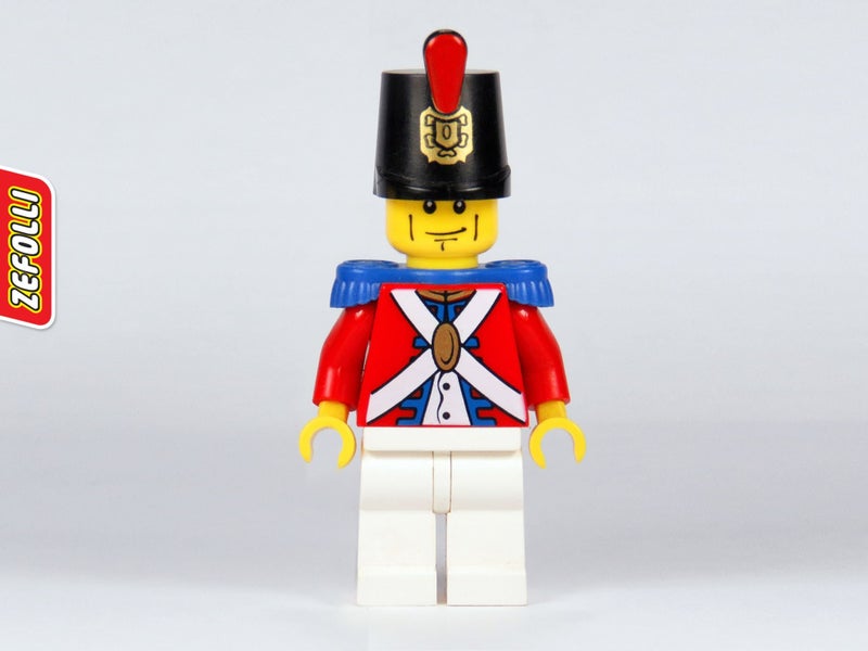 Imperial Red Coat Soldier Minifigure with Shako Headgear - Lego Pirate - U Carousel 1