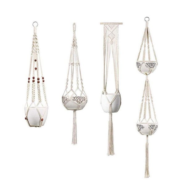 4 Pack Macrame Hanging Baskets Cotton Rope Plant Hanger For Home Decor Carousel 1