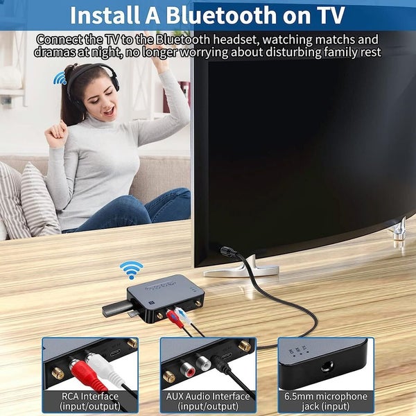Bluetooth Transmitter Receiver Stereo Audio Adapter For TV Home Car Long Range Carousel 9
