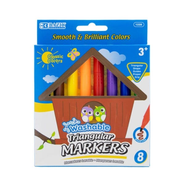 BAZIC 8 Colors Jumbo Triangle Washable Markers Carousel 1
