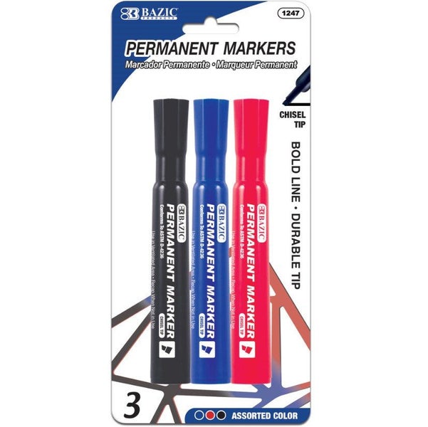 BAZIC Asst. Colors Chisel Tip Desk Style Permanent Markers (4/Pack) Product o... Carousel 1