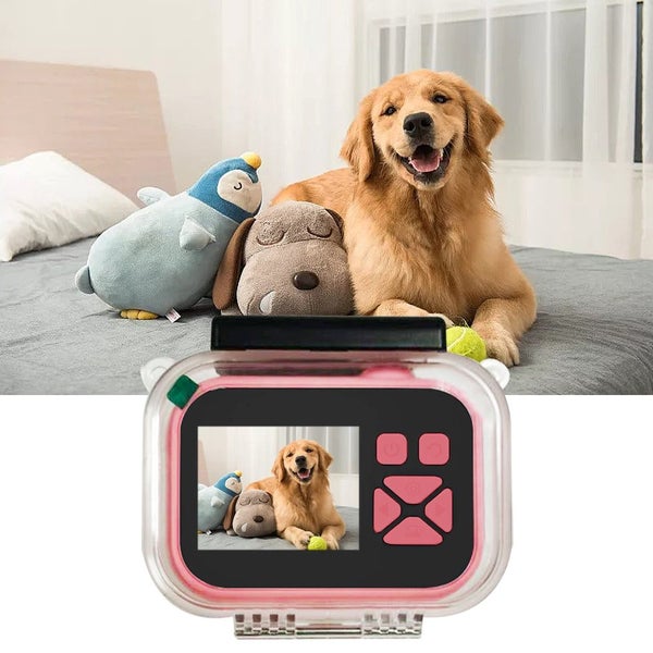Kids Digital Camera Set Video Camera with Waterproof Case and Memory Card Pink Carousel 1