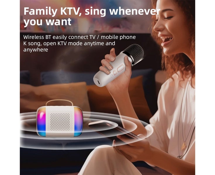 Mini Karaoke Machine Wireless Microphone and Speaker Set with 2 Microp Carousel 2
