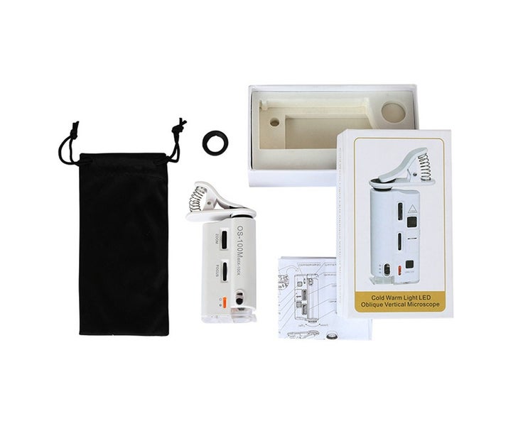 60-100X Cold-warm Light LED Cell Phone Microscope Universal Clip-type Carousel 6