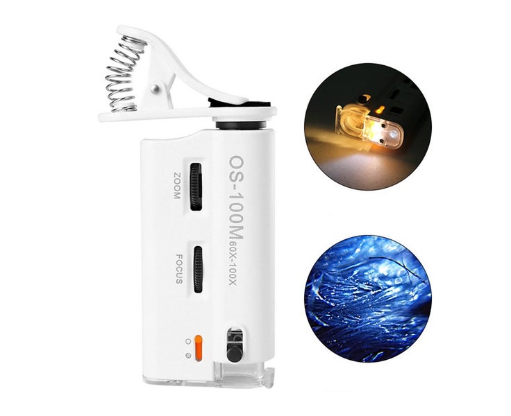 60-100X Cold-warm Light LED Cell Phone Microscope Universal Clip-type Carousel 2