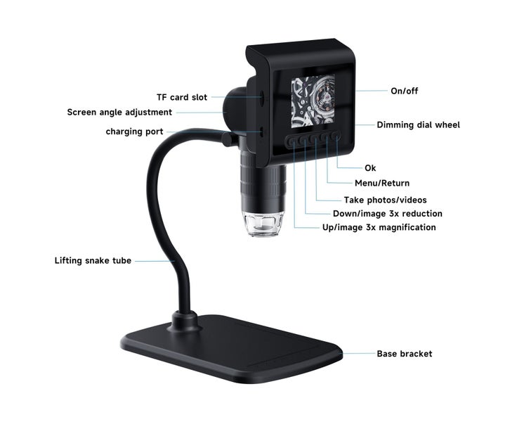 2.4'' LCD Digital Microscope, 1080P 1000X Magnification Zoom Microscope Carousel 6