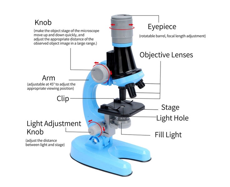 Microscope Science Kit 100X/400X/1200X Magnification Scientific Micros Carousel 6