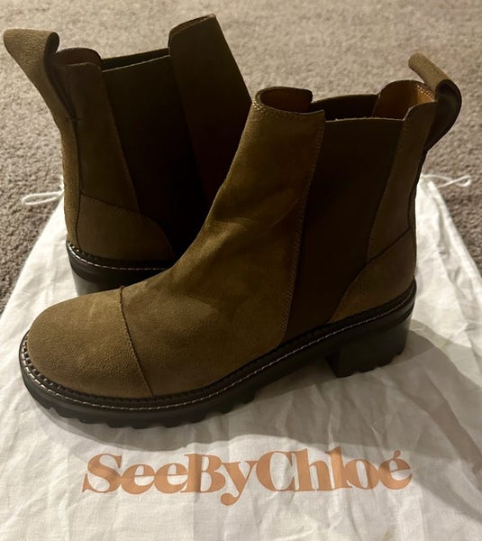 SEE BY CHLOE Mallory Brown Suede Chelsea Boots, NEW63617775537795112