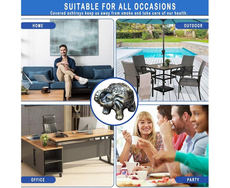 Windproof Vintage Ashtray with Lid Elephant Shape Table Ashtray Ashtra Carousel 5